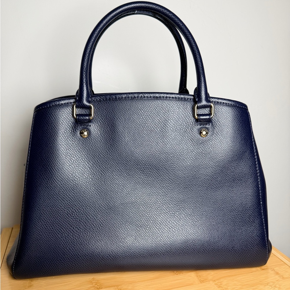 Coach Navy Pebbled Leather Top Handle Satchel Gold Hardware Margot Bag Blue - Picture 4 of 14
